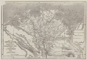 Kart over Nedre Egypt, som viser linjene til jernbanen og den projiserte Isthmus of Suez-kanalen